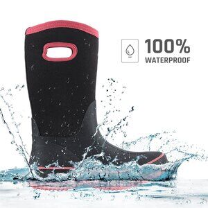 Boys Waterproof Neoprene Boots Black Red Size 1Y Pull-On Rain Snow